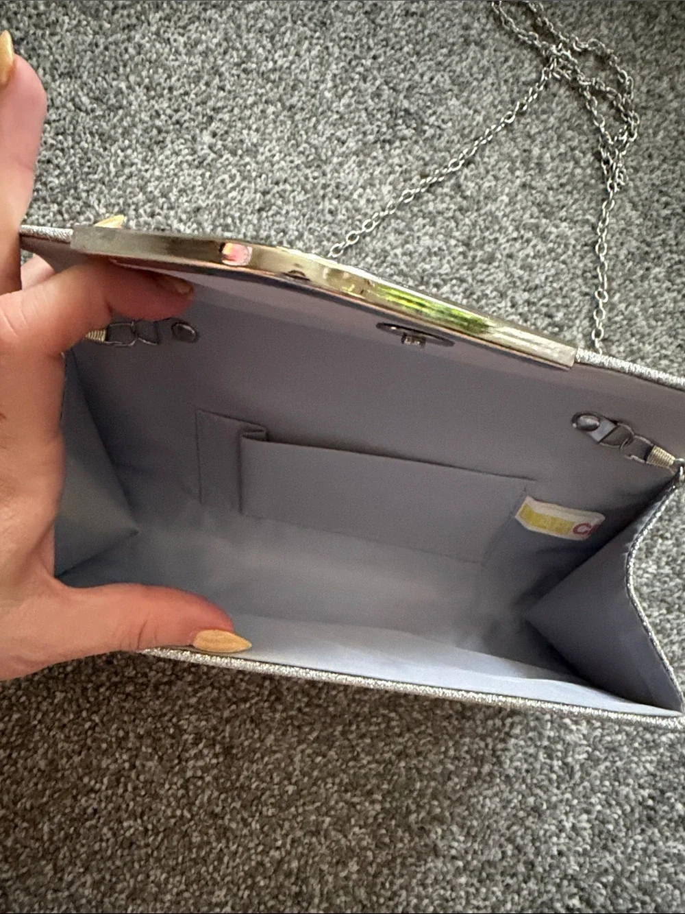 Silver Evening Clutch with Chain Strap